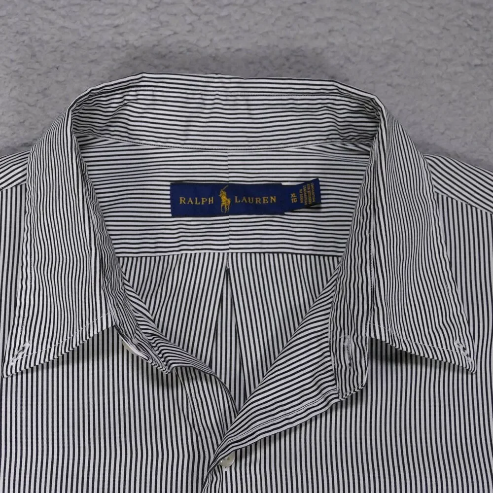 Polo ralph Lauren Shirt Mens XL Black Pinstripe Button Down Long Sleeve